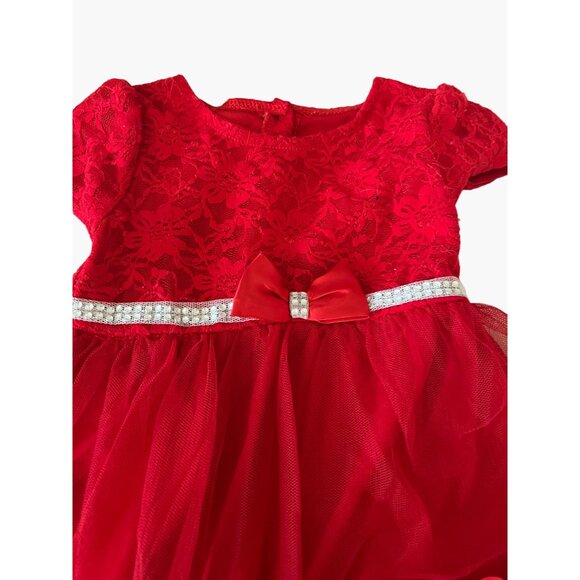 Nanette Baby Red Floral Roses Dress Toddler Girls Size 2T Rhinestone Embellished - Picture 5 of 7